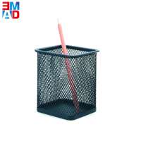 Office desk 8cm round metal wire mesh square shape pen holder