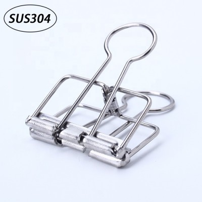 Manufacturer direct sales Stainless Steel binder paper clip small medium stationery office supplies folder SUS304 binder clips